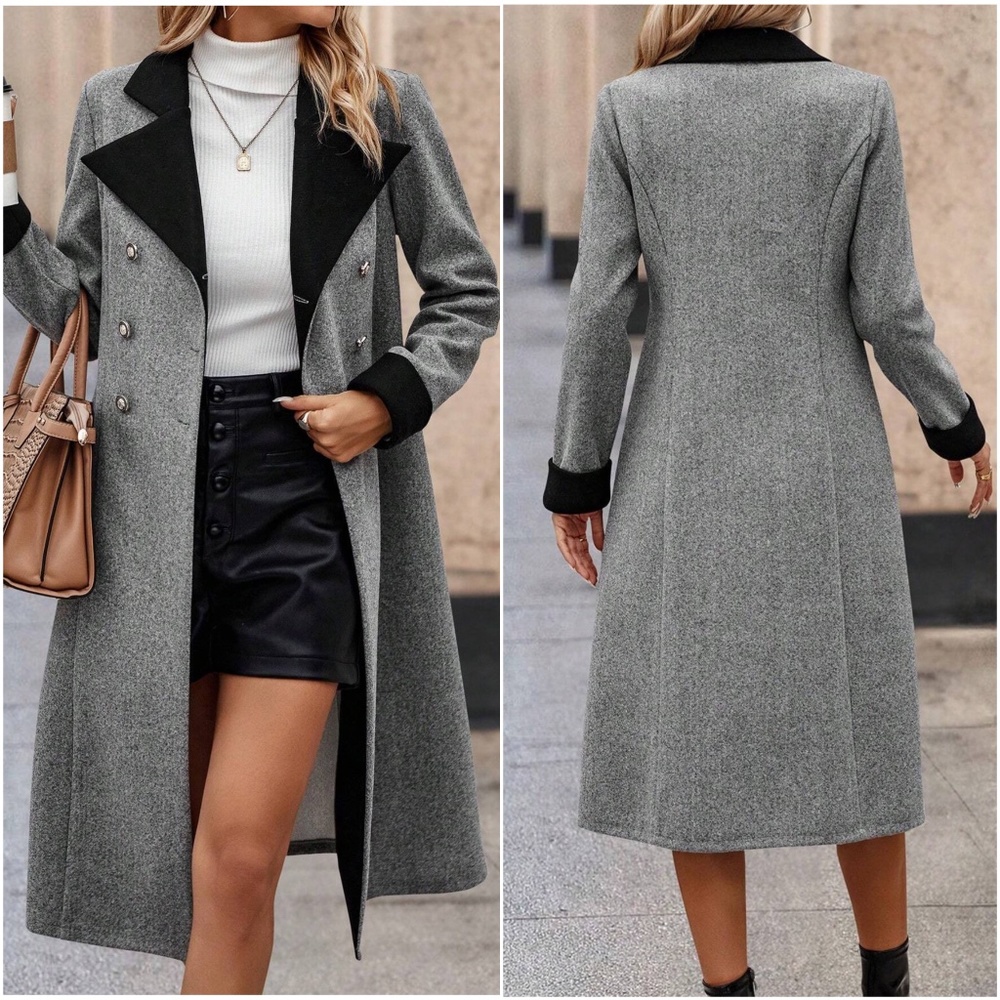 Classic Two Tone Button Color Block jacket Coat - Picture 2 of 3